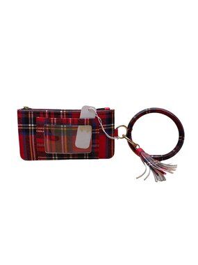 Plaid Women’s Red Faux Leather Clutch Pouch With Coin Purse & Tassel Keyring